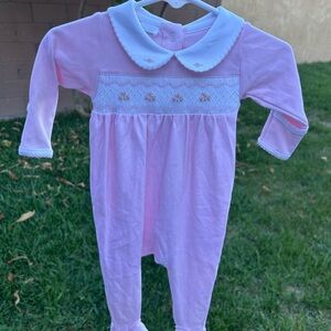 Magnolia Pink Smocked Peter Pan Collar Footie